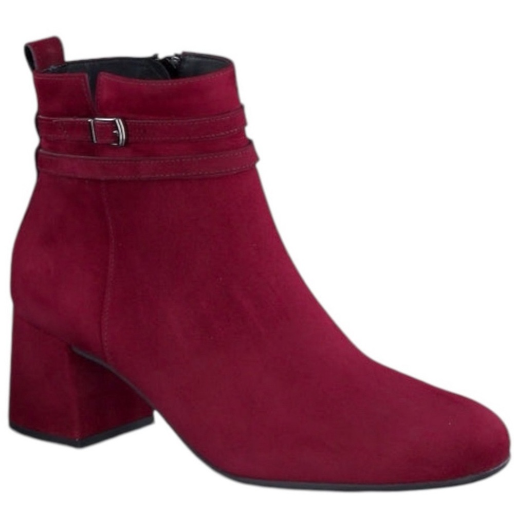 New w Defect Paul Green Sydney Block Heeled Bootie in Bordo Suede Sz US 6 $499